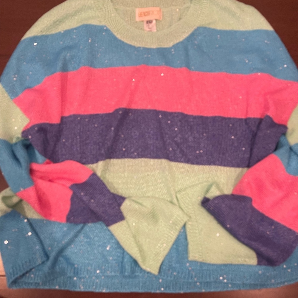 nwot Beach Riot rainbow multicolor Sequin Sweater large - Picture 2 of 7